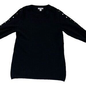 Liz Claiborne Black Knit Top with Gold Button Details